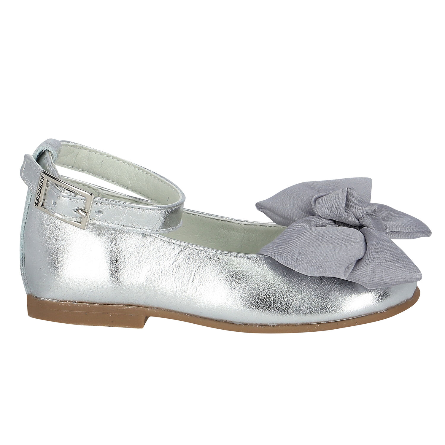 Younger Girls Silver Bow Shoes, 3, hi-res image number null